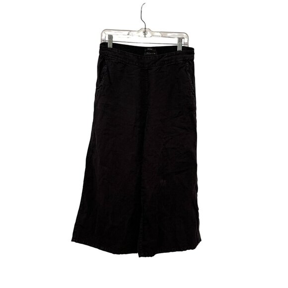 Tahari Black Linen Cropped Wide Leg Elastic Waist Women's Pants Size L - Picture 1 of 9